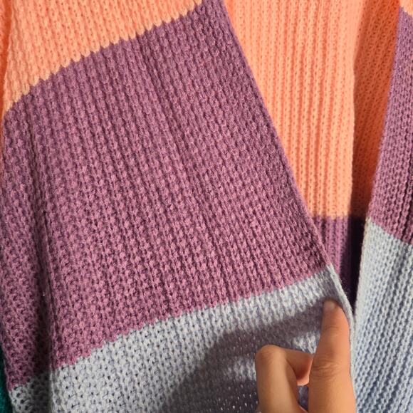 Colorful Rainbow Striped Chunky Knit Duster Cardigan Size M - Picture 9 of 10